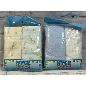 NOS Receiving Blankets Yellow Rubber Ducky Teddy Classic USA 90’s 2 Sets Vintage